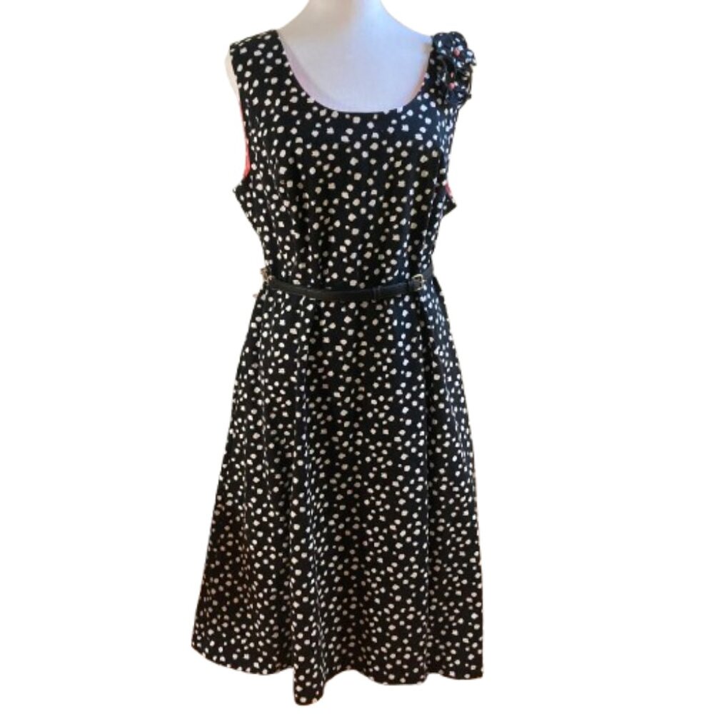 Robbie Bee Midi Dress Polka Dot Sleeveless Fit & Flare Cotton Zipper, size 18